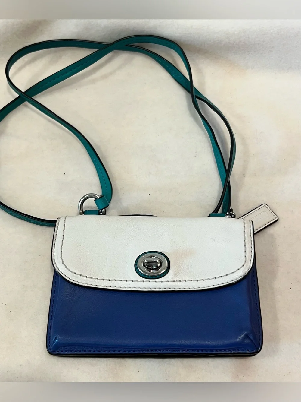 Coach Carrie Color block Leather Shoulder Bag with Matching Crossbody Wallet Set
